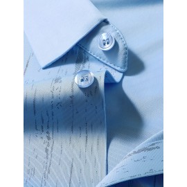 Camisa Masculina de Manga Curta Estampada para o Verão - Estilo Casual Executivo, Tecido Leve e Respirável com Listras Verticais, Gola Pontuda Clássica & Punho com Um Botão, Corte Regular para Escritório e Passeios, Camisas Fofas para o Verão, Tecido Não 