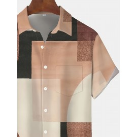 Camisa de manga curta com padrão geométrico vintage para homem, com estampa de verão casual leve e respirável para a praia, com impressão estrangeira.