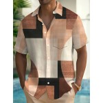 Camisa de manga curta com padrão geométrico vintage para homem, com estampa de verão casual leve e respirável para a praia, com impressão estrangeira.