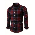 Camisa masculina de manga comprida com botões, estilo casual e confortável para o outono e inverno.