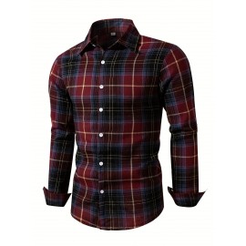 Camisa masculina de manga comprida com botões, estilo casual e confortável para o outono e inverno.
