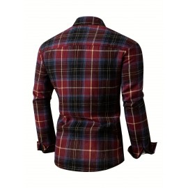 Camisa masculina de manga comprida com botões, estilo casual e confortável para o outono e inverno.