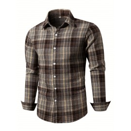 Camisa masculina de manga comprida com botões, estilo casual e confortável para o outono e inverno.