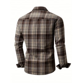 Camisa masculina de manga comprida com botões, estilo casual e confortável para o outono e inverno.