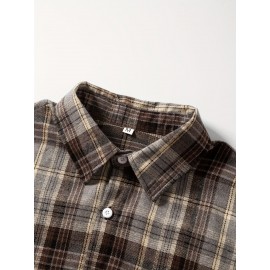 Camisa masculina de manga comprida com botões, estilo casual e confortável para o outono e inverno.