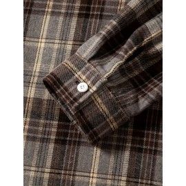 Camisa masculina de manga comprida com botões, estilo casual e confortável para o outono e inverno.