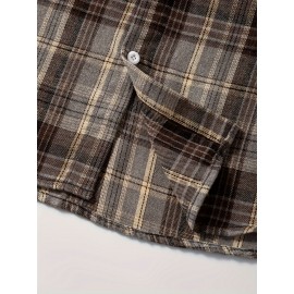 Camisa masculina de manga comprida com botões, estilo casual e confortável para o outono e inverno.