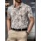 Camisa de manga curta com estampa floral para homem, leve e com botões, com decote quadrado e detalhe de nó, ajuste regular para adultos, roupa casual de verão | Camisa com detalhe de nó | Detalhe de nó