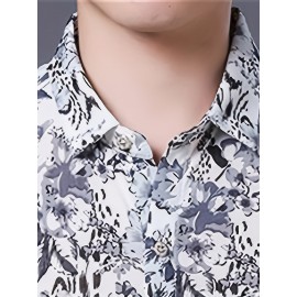 Camisa de manga curta com estampa floral para homem, leve e com botões, com decote quadrado e detalhe de nó, ajuste regular para adultos, roupa casual de verão | Camisa com detalhe de nó | Detalhe de nó