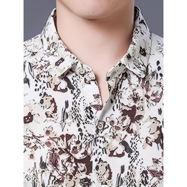Camisa de manga curta com estampa floral para homem, leve e com botões, com decote quadrado e detalhe de nó, ajuste regular para adultos, roupa casual de verão | Camisa com detalhe de nó | Detalhe de nó
