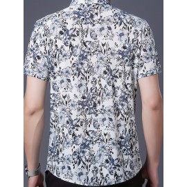 Camisa de manga curta com estampa floral para homem, leve e com botões, com decote quadrado e detalhe de nó, ajuste regular para adultos, roupa casual de verão | Camisa com detalhe de nó | Detalhe de nó