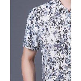 Camisa de manga curta com estampa floral para homem, leve e com botões, com decote quadrado e detalhe de nó, ajuste regular para adultos, roupa casual de verão | Camisa com detalhe de nó | Detalhe de nó