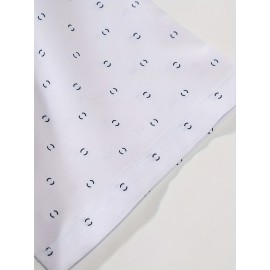Camisa Casual Masculina de Manga Curta - Estampa Total, Mistura de Poliéster Respirável, Lavável à Máquina, Detalhes Clássicos em Gola e Punhos, Camisa Leve para o Verão, Aparência Elegante, Tecido Não Elástico