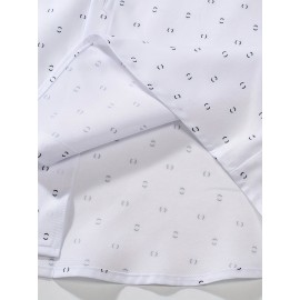Camisa Casual Masculina de Manga Curta - Estampa Total, Mistura de Poliéster Respirável, Lavável à Máquina, Detalhes Clássicos em Gola e Punhos, Camisa Leve para o Verão, Aparência Elegante, Tecido Não Elástico