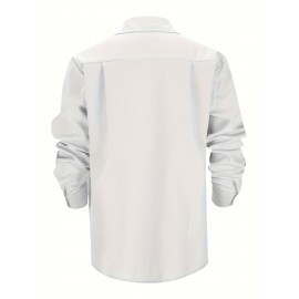 Camisa Casual Masculina de Manga Longa Sem Rugas, Leve e Estilosa com Bolsos em Cor Sólida