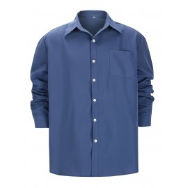 Camisa Casual Masculina de Manga Longa Sem Rugas, Leve e Estilosa com Bolsos em Cor Sólida