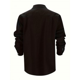 Camisa Casual Masculina de Manga Longa Sem Rugas, Leve e Estilosa com Bolsos em Cor Sólida