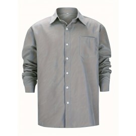 Camisa Casual Masculina de Manga Longa Sem Rugas, Leve e Estilosa com Bolsos em Cor Sólida