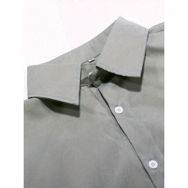 Camisa Casual Masculina de Manga Longa Sem Rugas, Leve e Estilosa com Bolsos em Cor Sólida