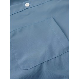 Camisa Casual Masculina de Manga Longa Sem Rugas, Leve e Estilosa com Bolsos em Cor Sólida