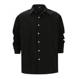 Camisa Casual Masculina de Manga Longa Sem Rugas, Leve e Estilosa com Bolsos em Cor Sólida