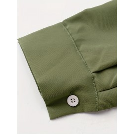 Camisa Casual Masculina de Manga Longa Sem Rugas, Leve e Estilosa com Bolsos em Cor Sólida