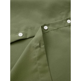 Camisa Casual Masculina de Manga Longa Sem Rugas, Leve e Estilosa com Bolsos em Cor Sólida