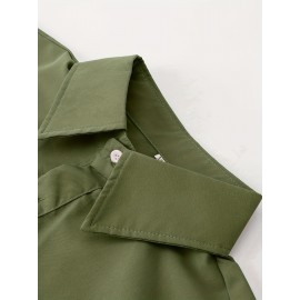 Camisa Casual Masculina de Manga Longa Sem Rugas, Leve e Estilosa com Bolsos em Cor Sólida