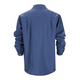 Camisa Casual Masculina de Manga Longa Sem Rugas, Leve e Estilosa com Bolsos em Cor Sólida