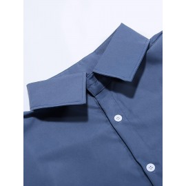Camisa Casual Masculina de Manga Longa Sem Rugas, Leve e Estilosa com Bolsos em Cor Sólida