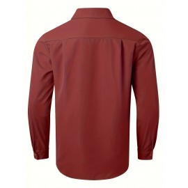 Camisa Casual Masculina de Manga Longa Sem Rugas, Leve e Estilosa com Bolsos em Cor Sólida
