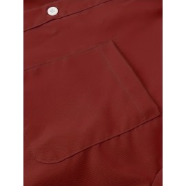 Camisa Casual Masculina de Manga Longa Sem Rugas, Leve e Estilosa com Bolsos em Cor Sólida