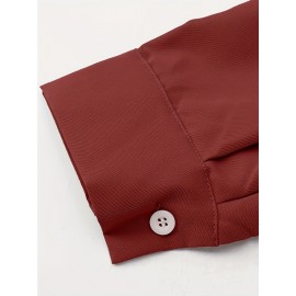Camisa Casual Masculina de Manga Longa Sem Rugas, Leve e Estilosa com Bolsos em Cor Sólida