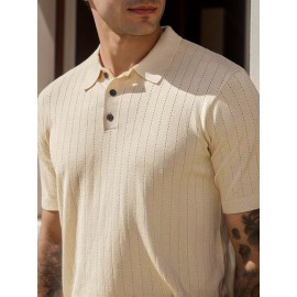 3 peças de camisas polo de malha listrada para homem - Elegantes tops de manga curta com botões e gola clássica, respiráveis e confortáveis para uso casual ou elegante, roupa masculina versátil, design elegante, textura suave