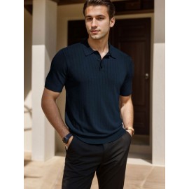 3 peças de camisas polo de malha listrada para homem - Elegantes tops de manga curta com botões e gola clássica, respiráveis e confortáveis para uso casual ou elegante, roupa masculina versátil, design elegante, textura suave
