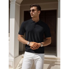3 peças de camisas polo de malha listrada para homem - Elegantes tops de manga curta com botões e gola clássica, respiráveis e confortáveis para uso casual ou elegante, roupa masculina versátil, design elegante, textura suave