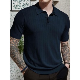 3 peças de camisas polo de malha listrada para homem - Elegantes tops de manga curta com botões e gola clássica, respiráveis e confortáveis para uso casual ou elegante, roupa masculina versátil, design elegante, textura suave
