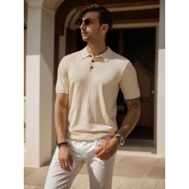 3 peças de camisas polo de malha listrada para homem - Elegantes tops de manga curta com botões e gola clássica, respiráveis e confortáveis para uso casual ou elegante, roupa masculina versátil, design elegante, textura suave