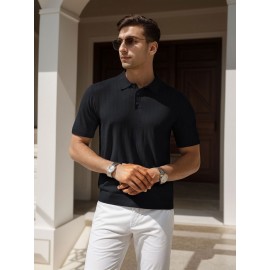 3 peças de camisas polo de malha listrada para homem - Elegantes tops de manga curta com botões e gola clássica, respiráveis e confortáveis para uso casual ou elegante, roupa masculina versátil, design elegante, textura suave