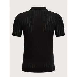 3 peças de camisas polo de malha listrada para homem - Elegantes tops de manga curta com botões e gola clássica, respiráveis e confortáveis para uso casual ou elegante, roupa masculina versátil, design elegante, textura suave
