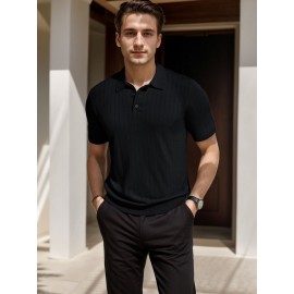 3 peças de camisas polo de malha listrada para homem - Elegantes tops de manga curta com botões e gola clássica, respiráveis e confortáveis para uso casual ou elegante, roupa masculina versátil, design elegante, textura suave