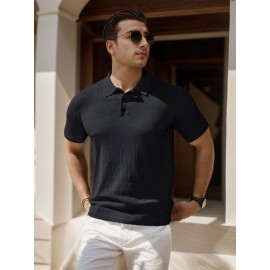 3 peças de camisas polo de malha listrada para homem - Elegantes tops de manga curta com botões e gola clássica, respiráveis e confortáveis para uso casual ou elegante, roupa masculina versátil, design elegante, textura suave