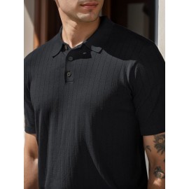 3 peças de camisas polo de malha listrada para homem - Elegantes tops de manga curta com botões e gola clássica, respiráveis e confortáveis para uso casual ou elegante, roupa masculina versátil, design elegante, textura suave