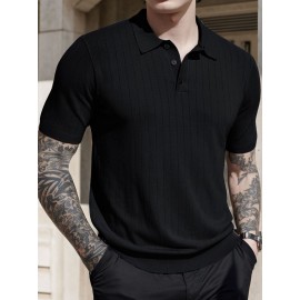 3 peças de camisas polo de malha listrada para homem - Elegantes tops de manga curta com botões e gola clássica, respiráveis e confortáveis para uso casual ou elegante, roupa masculina versátil, design elegante, textura suave