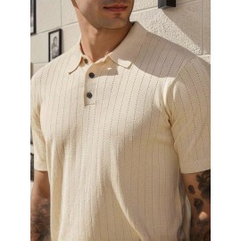 3 peças de camisas polo de malha listrada para homem - Elegantes tops de manga curta com botões e gola clássica, respiráveis e confortáveis para uso casual ou elegante, roupa masculina versátil, design elegante, textura suave