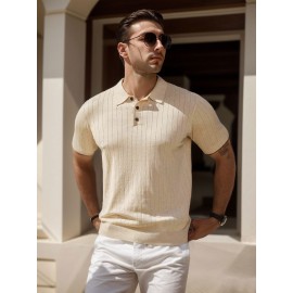 3 peças de camisas polo de malha listrada para homem - Elegantes tops de manga curta com botões e gola clássica, respiráveis e confortáveis para uso casual ou elegante, roupa masculina versátil, design elegante, textura suave
