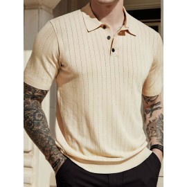 3 peças de camisas polo de malha listrada para homem - Elegantes tops de manga curta com botões e gola clássica, respiráveis e confortáveis para uso casual ou elegante, roupa masculina versátil, design elegante, textura suave