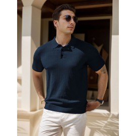 3 peças de camisas polo de malha listrada para homem - Elegantes tops de manga curta com botões e gola clássica, respiráveis e confortáveis para uso casual ou elegante, roupa masculina versátil, design elegante, textura suave