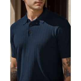 3 peças de camisas polo de malha listrada para homem - Elegantes tops de manga curta com botões e gola clássica, respiráveis e confortáveis para uso casual ou elegante, roupa masculina versátil, design elegante, textura suave