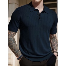 3 peças de camisas polo de malha listrada para homem - Elegantes tops de manga curta com botões e gola clássica, respiráveis e confortáveis para uso casual ou elegante, roupa masculina versátil, design elegante, textura suave